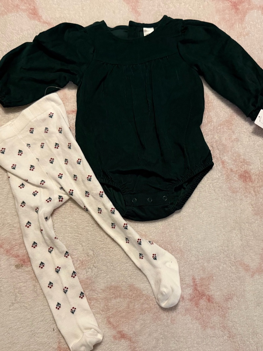 Carter’s Christmas vibe Baby Long Sleeve Bodysuit with White Patterned Tights